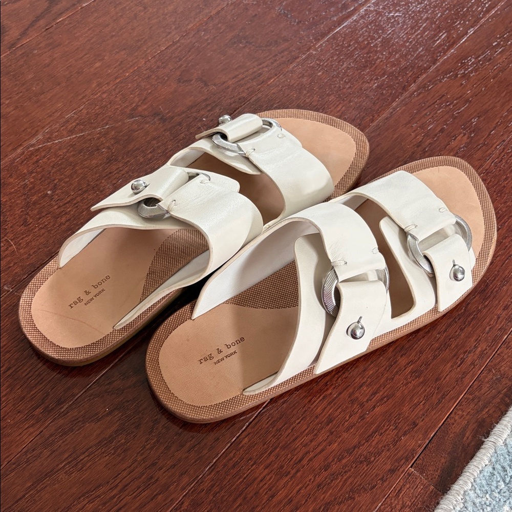 Rag & Bone Slide Avost Sandals Size 38.5 Antique White leather - Picture 13 of 16